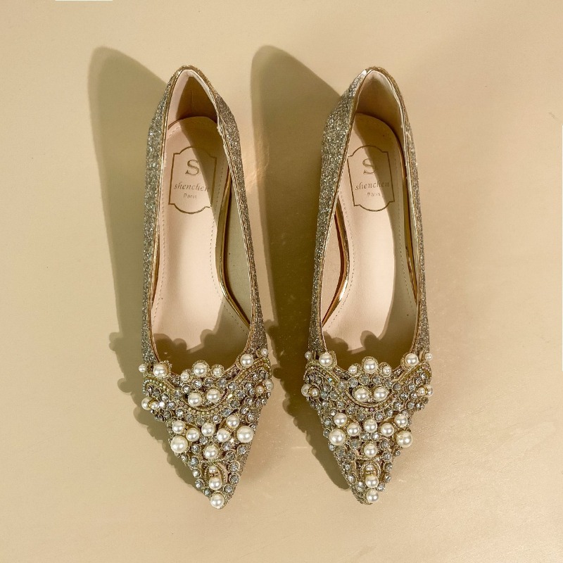 Women'S Shoes Non Slip - Sepatu Hak Blok Berhias Rhinestone Mewah