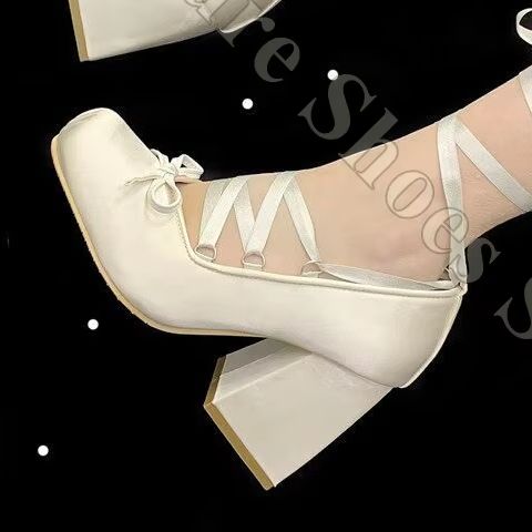 Ribbon Tie Heel - Sepatu Balet Wanita Y2K Satin dengan