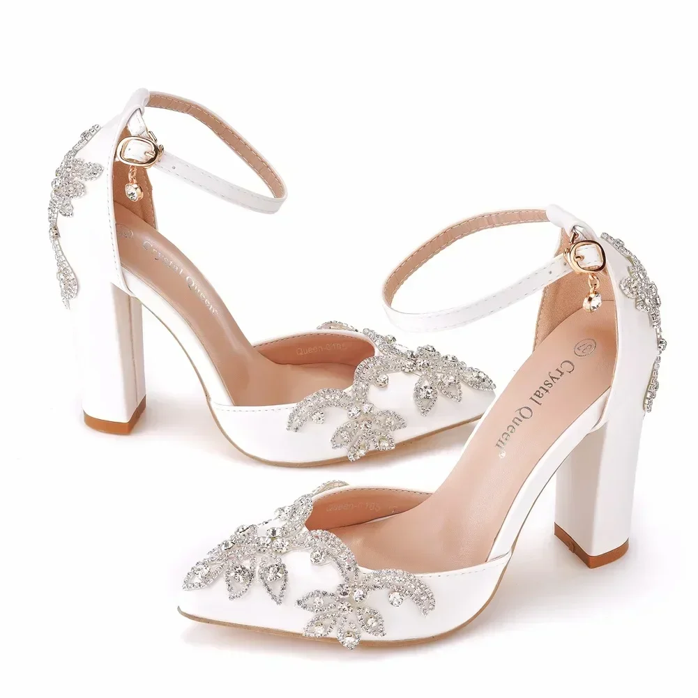 Rhinestone Sandal Women - Sepatu Hak Tebal Ujung Runcing Ukuran
