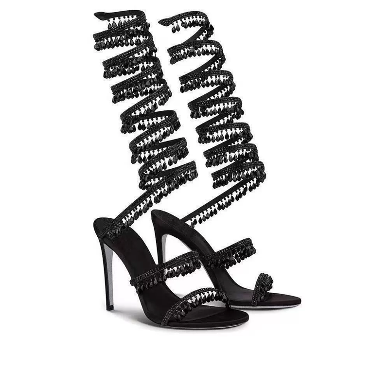 Rhinestone Sandal Women - Sandal Hak Tinggi Tipis Musim Panas
