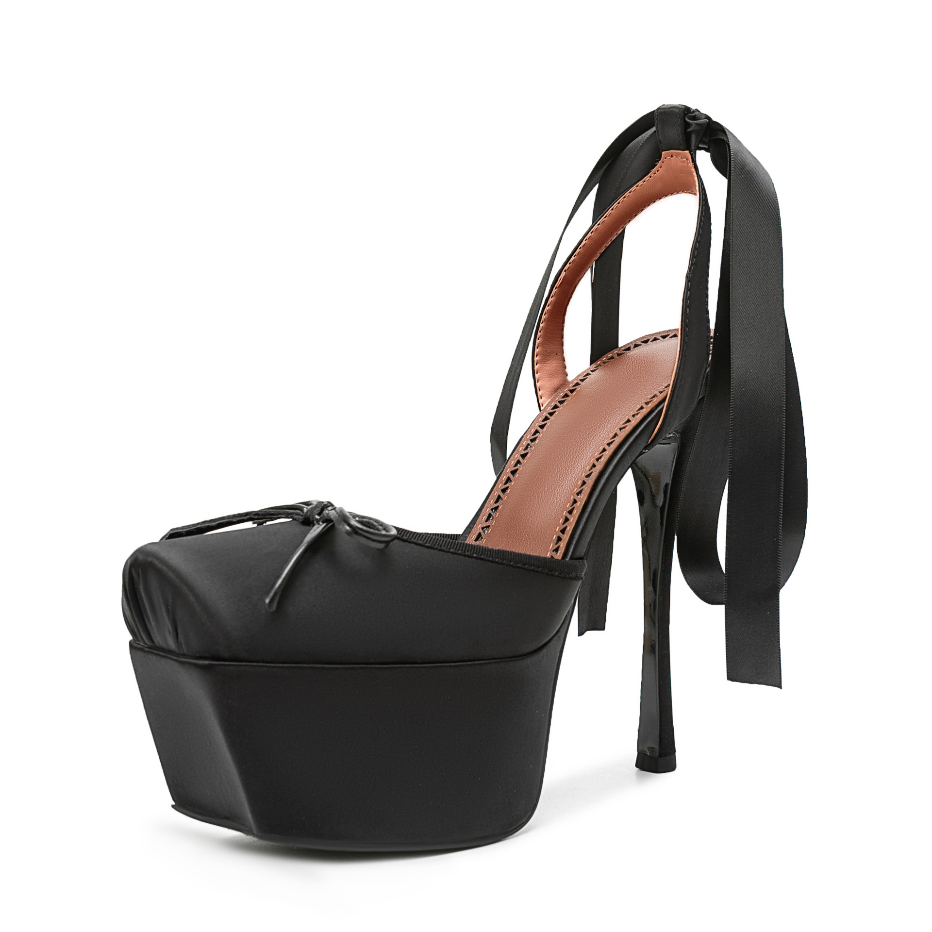 Ribbon Tie Heel - Sepatu Hak Tinggi Platform Satin untuk